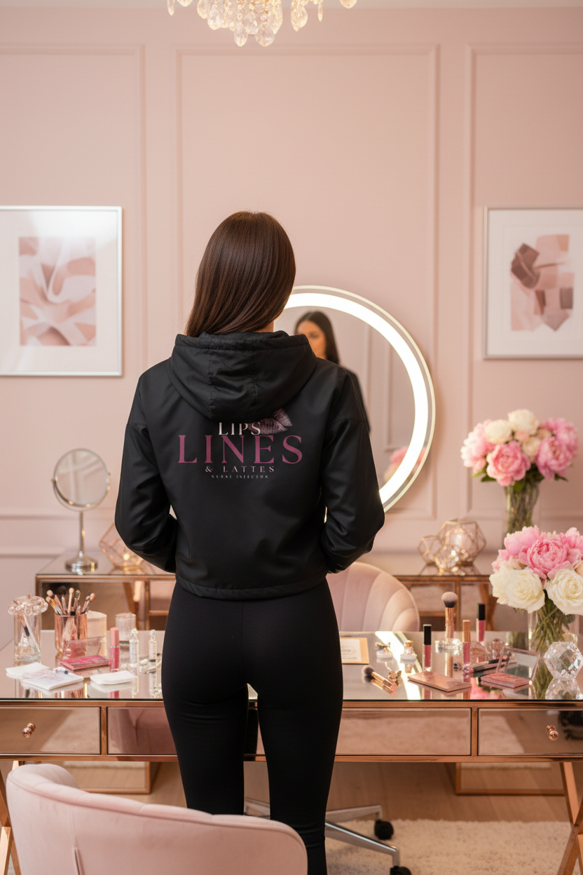 Lips, Lines & Lattes Women’s Cropped Windbreaker BLK | XII