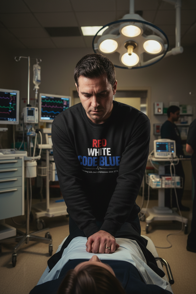Red, White, Code Blue Crewneck