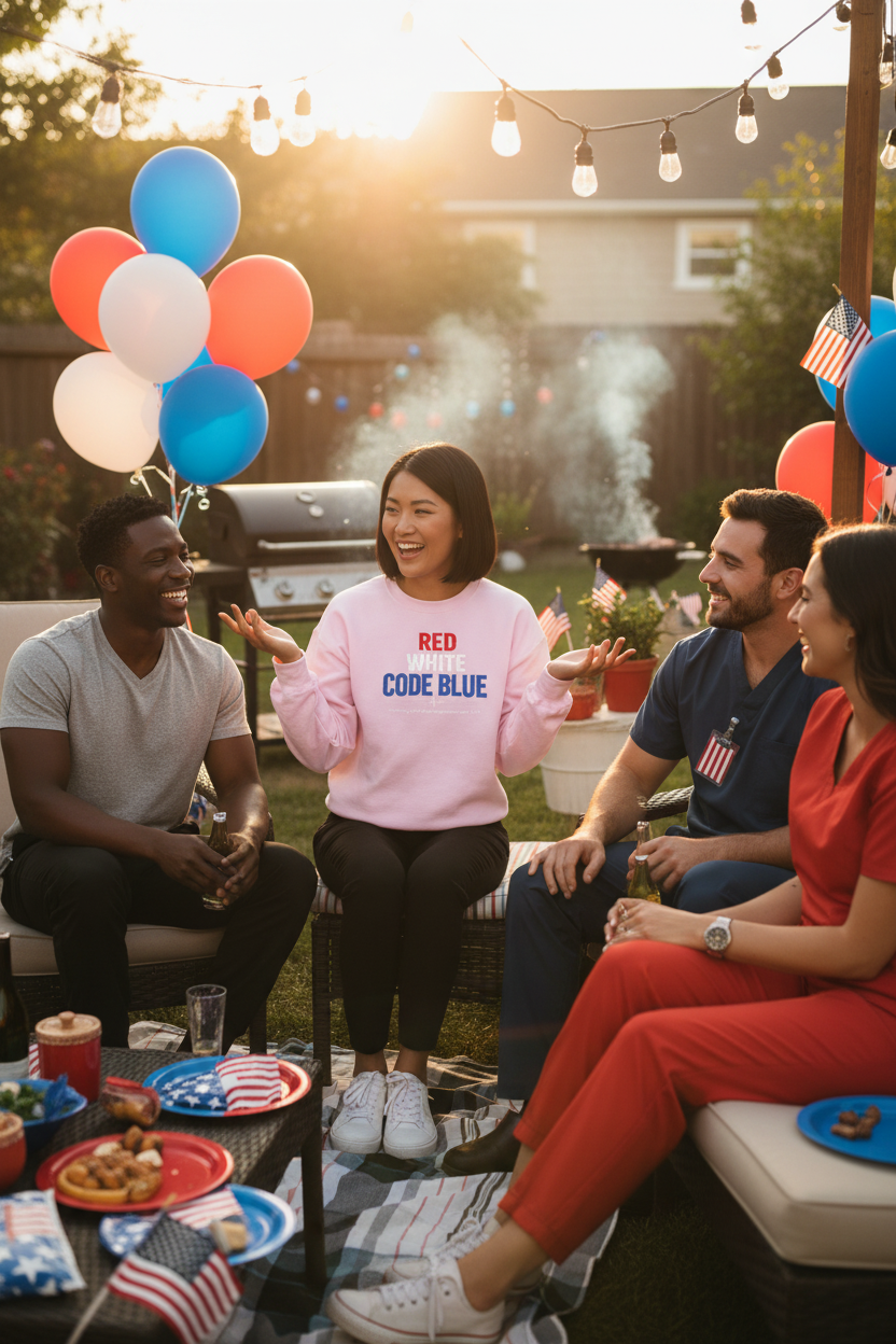 Red, White, Code Blue Crewneck