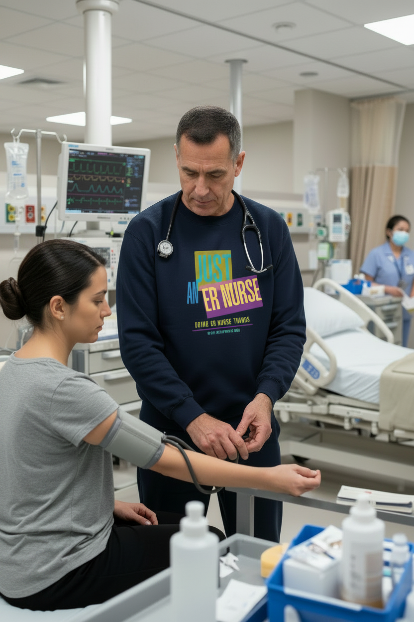 ER nurse examining a patient's vitals in a hospital setting