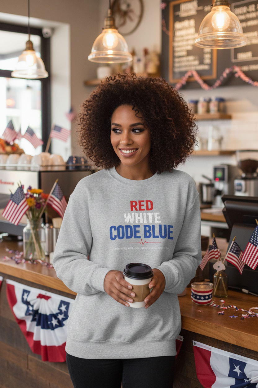 Red, White, Code Blue Crewneck