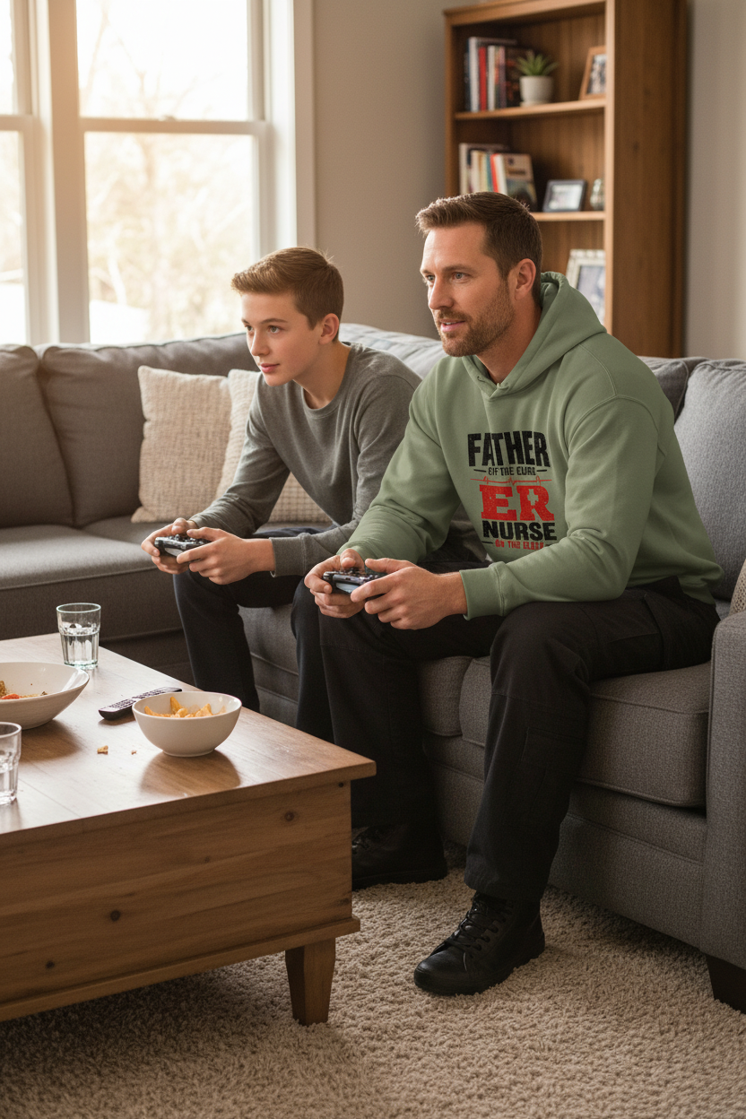 Father Off The Clock. ER Nurse On The Clock. Hoodie | Father's Day Collection